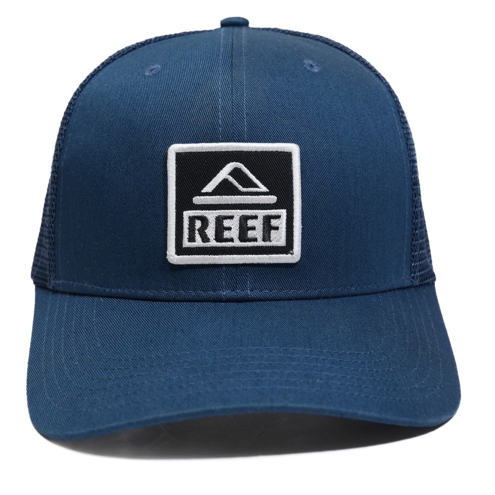 Reef Trucker Hat Mens OSFM Blue Mesh Snapback Surf Skate Logo Patch